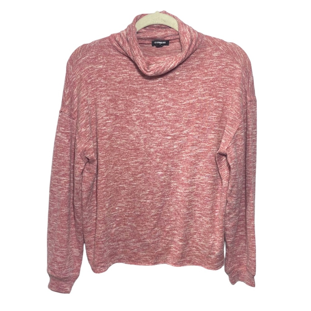 Express Women's Cowl Neck Pink Heathered Knit Pullover Sweater Size Small